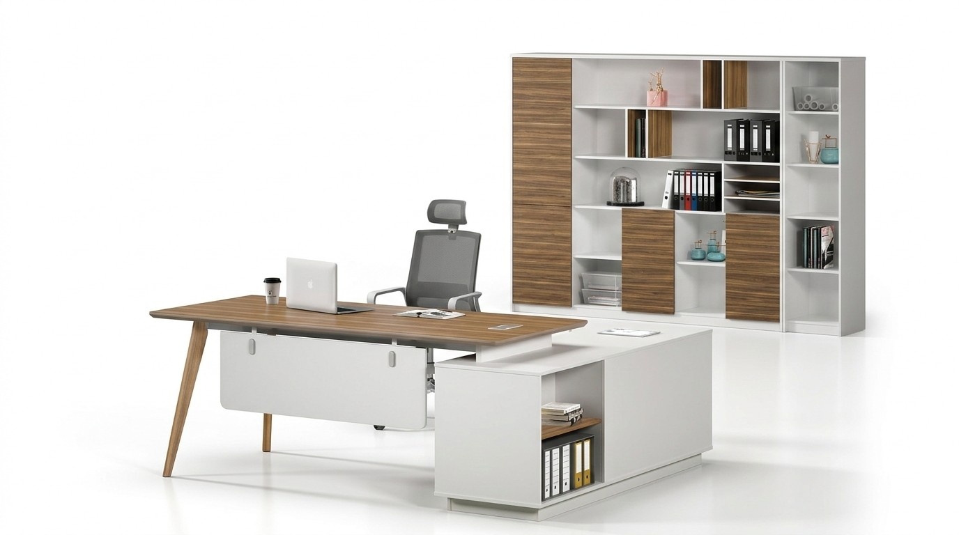 Büroeinrichtung 2tlg. Set Chef Tisch + Aktenschrank Tische Regal Schreibtisch