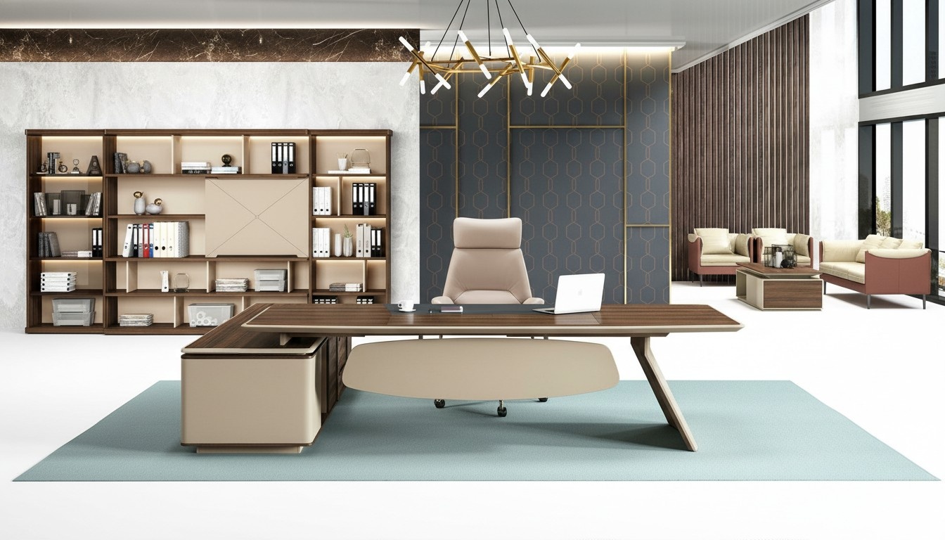 Büroeinrichtung 2tlg. Set Schreibtisch Tische Regal Chef Tisch + Aktenschrank