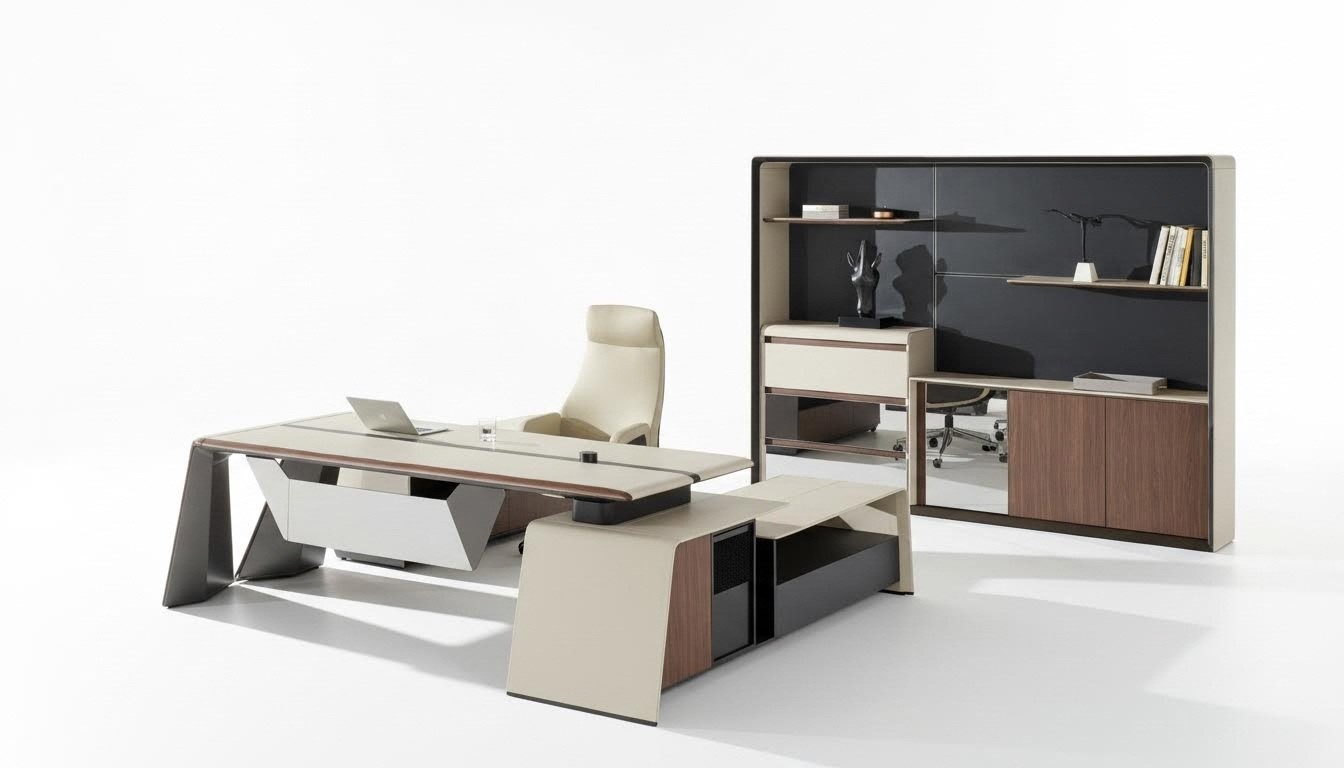 Büroeinrichtung Arbeitszimmer Büro Möbel Tisch Schrank Sessel 3tlg Set