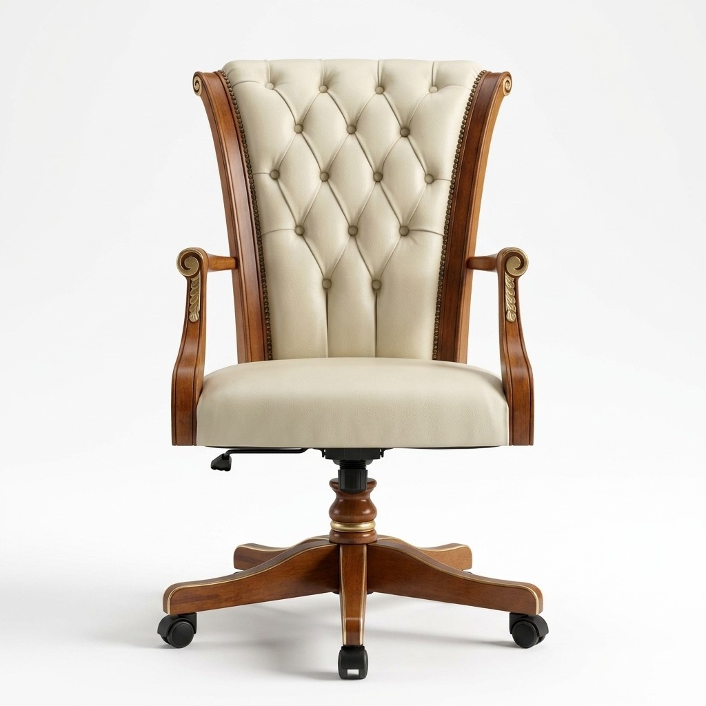 Bürostuhl Holz Chefsessel Chesterfield italienische Möbel weiß Drehstuhl