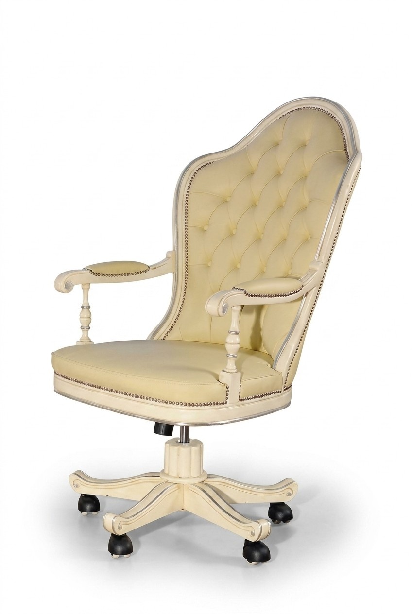 Bürostuhl Holz Chefsessel Chesterfield italienische Möbel weiß drehbar weiß