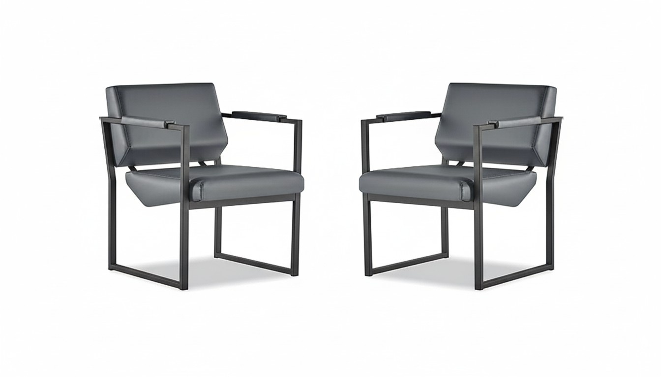 Bürostuhl Set Sessel Schwarz Lehnsessel Modern 1-Sitzer Leder Edelstahl