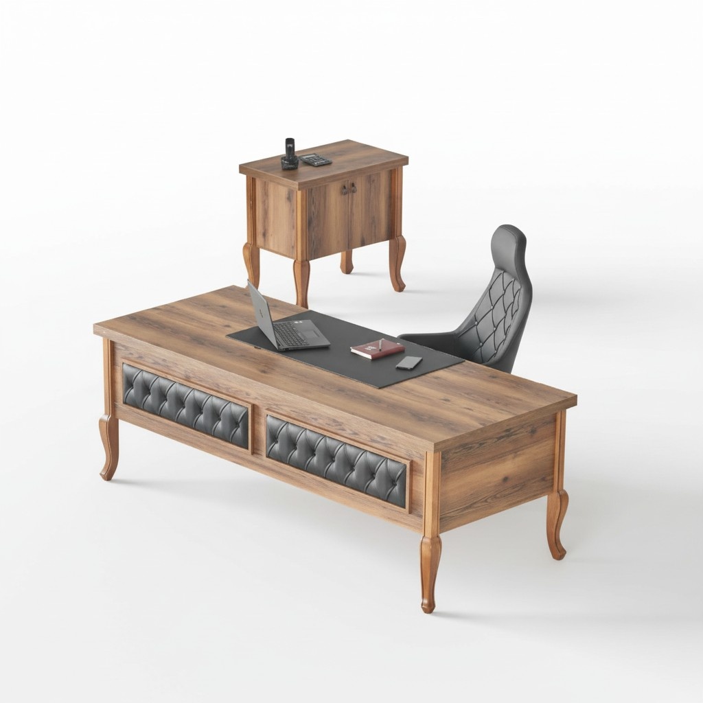 Bürotisch Chefsessel Kommode Büroeinrichtung Braun Schwarz Klassisch