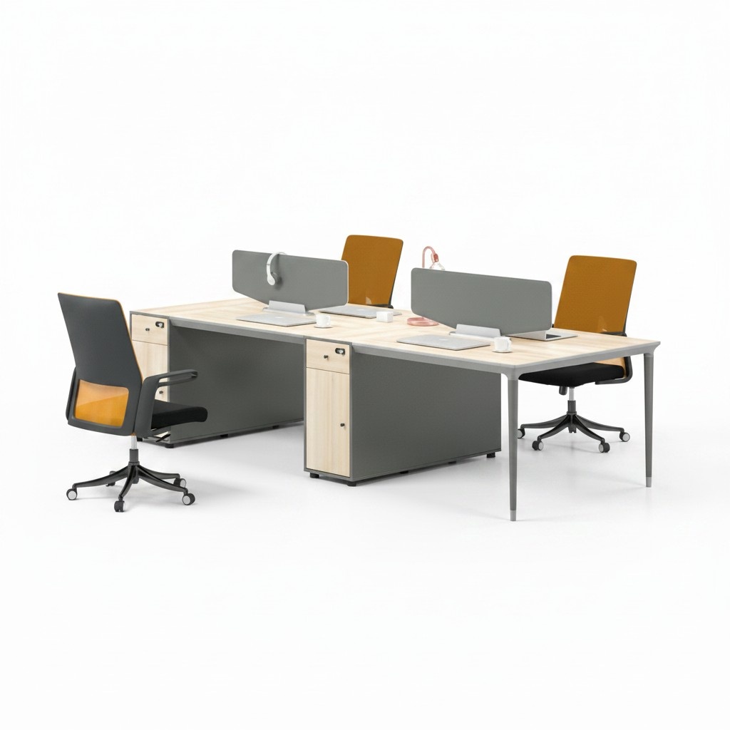 Bürotisch Großes Arbeitstisch Schreibtisch für 4 Personen Holz Grau