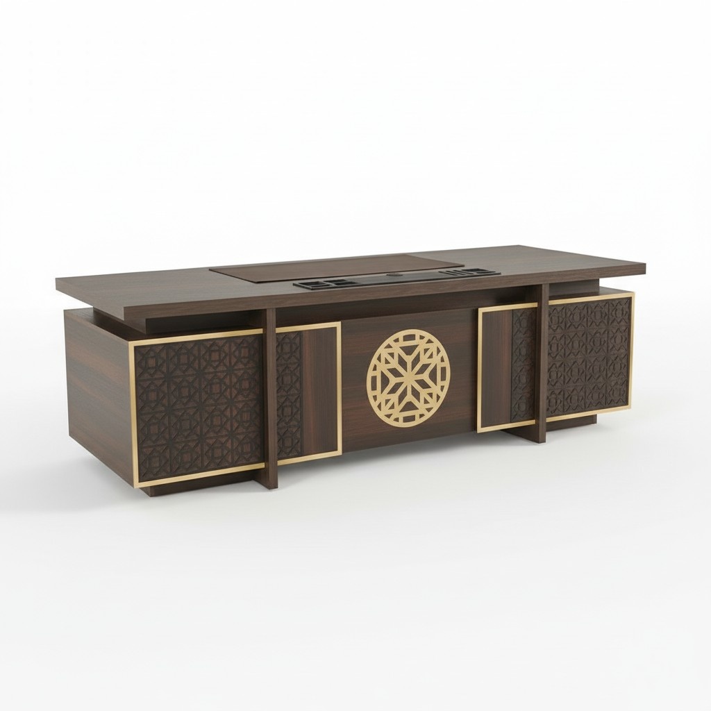 Bürotisch Modern mit Schubladen Türen Stauraum Arbeitszimmer Braun Stil