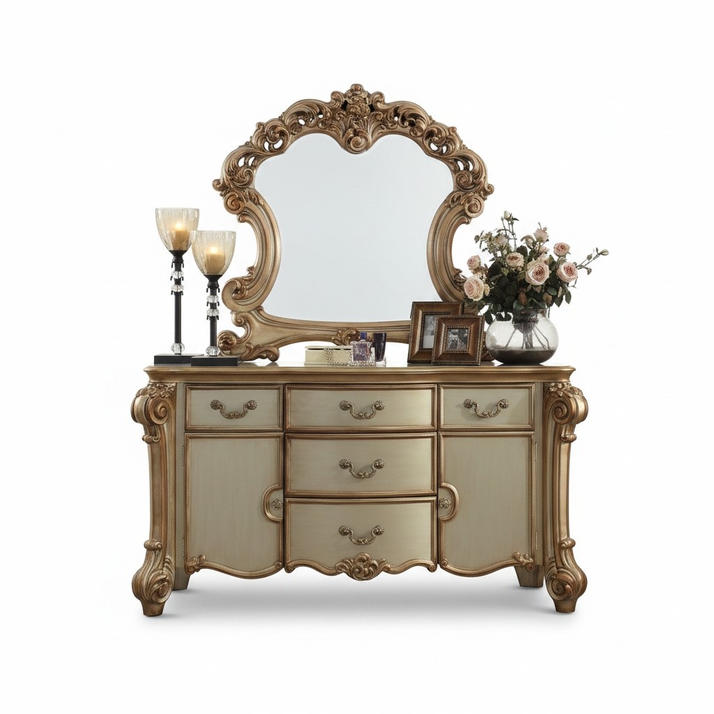 Buffet Anrichte Kommode Spiegel Echte Handarbeit Holz Barock Rokoko