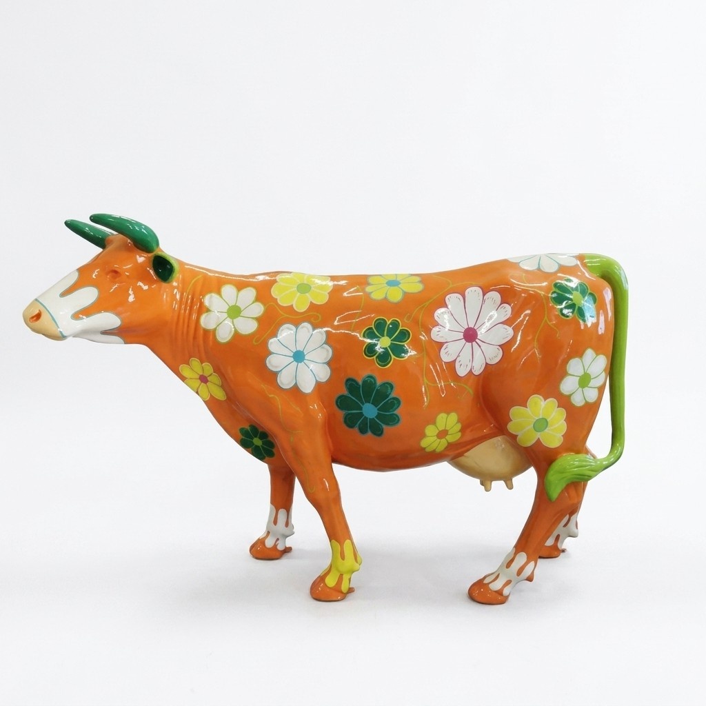 Bunt Bemalte Figur Statue Kuh Skulptur Deko Garten Design 147x210m