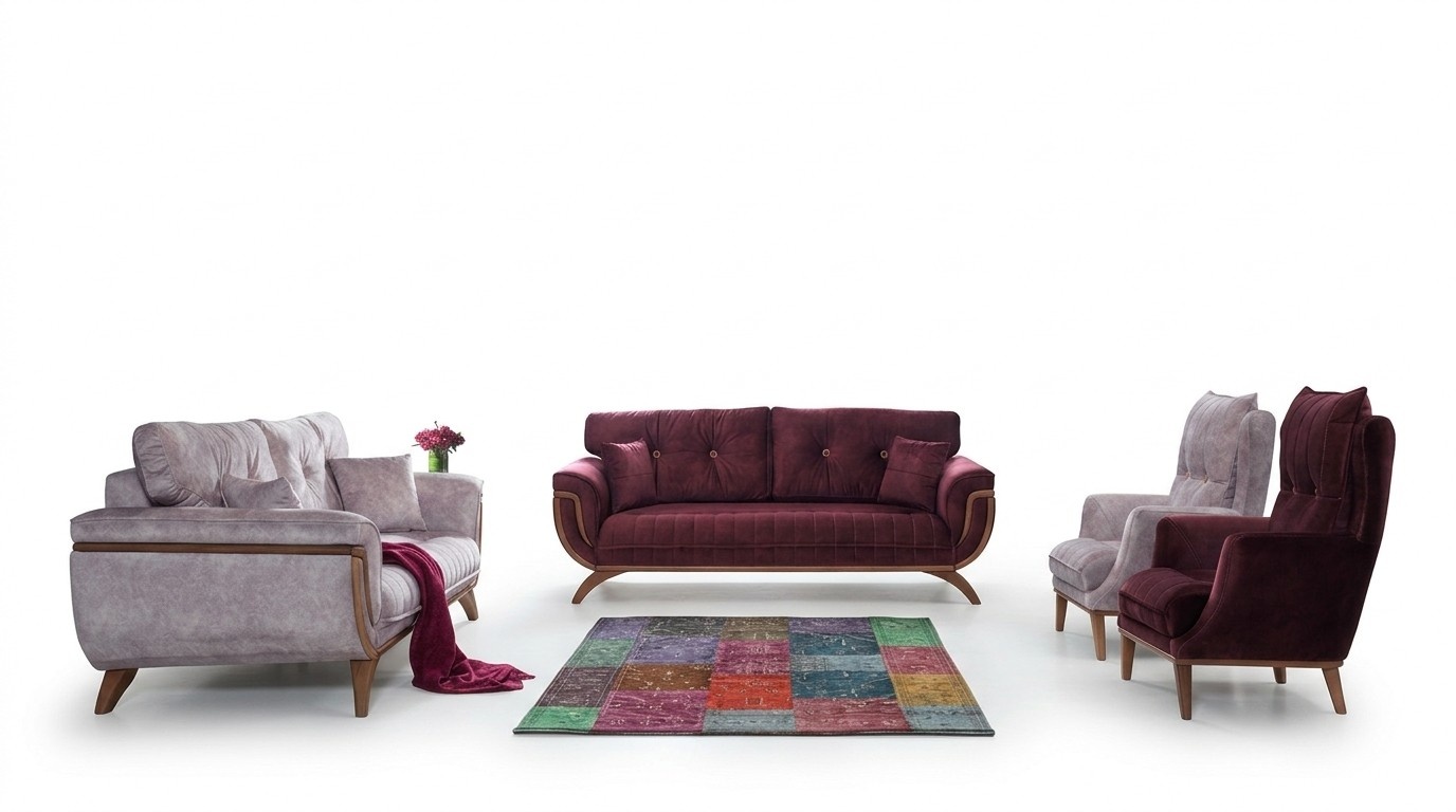 Bunte Sofagarnitur Lila Sofa Couch Sitz Polster Garnitur 4tlg. Set 3311