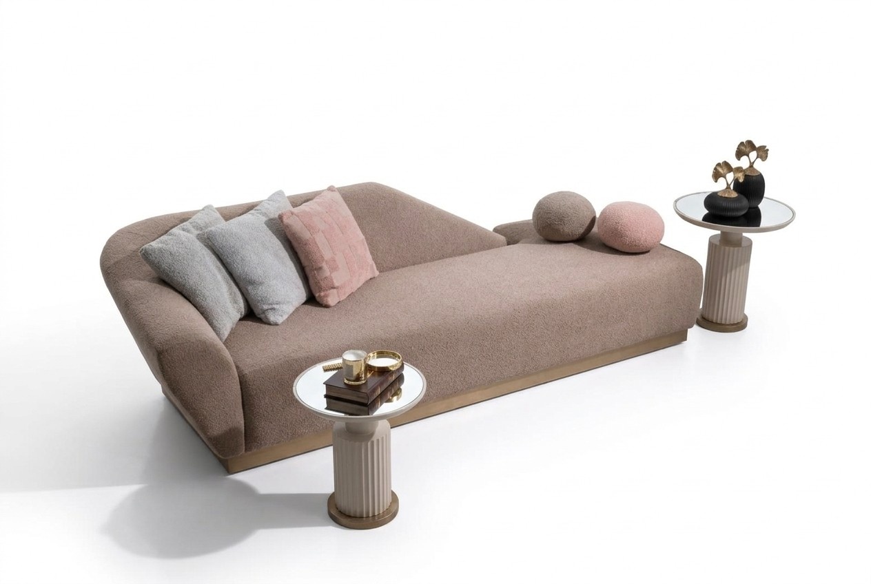 Chaiselongue Gruppe Sofa Beistelltische Polster Stoff Modern 3tlg Set