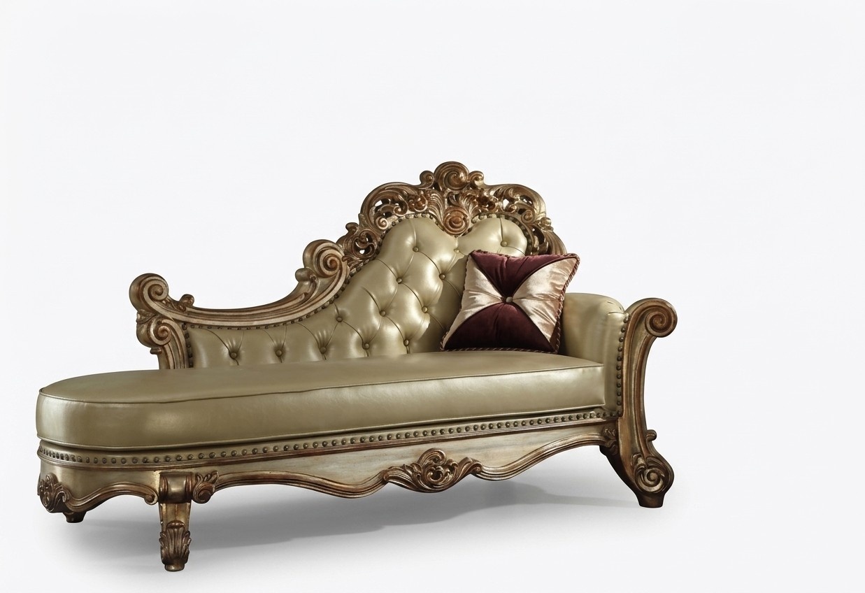 Chaiselongue linksseitig Sofa Knopfheftung Chesterfield Klassisch Gold