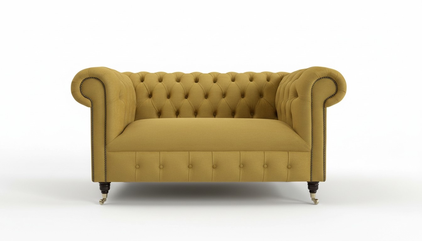 Cheserfield Samt Sofa 2 Sitzer Designer Couchen Couch Stoff Gelb