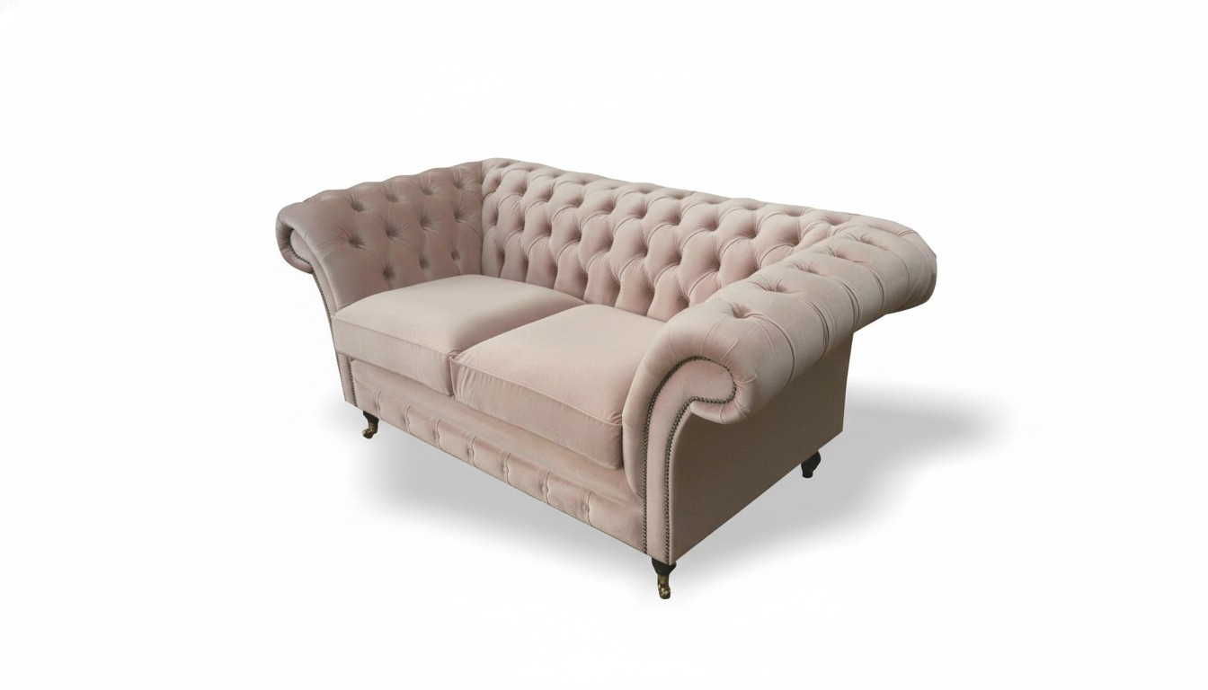 Chesterfield 2Sitzer Hellpink Stoff Textil Wohnzimmer Sofa Neu Kreative
