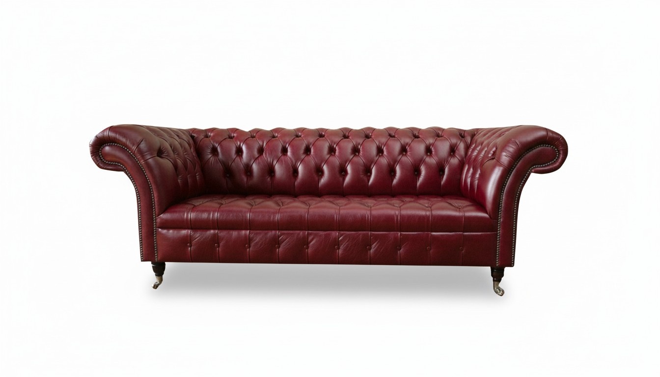 Chesterfield 3 Sitzer Bordaux Modern Design Couchen Leder Sofa Neu