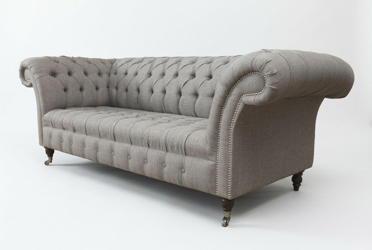 Chesterfield 3 Sitzer Polster Couch Sofa Couchen Textil Modern Stil Grau
