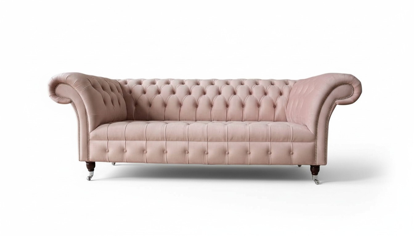 Chesterfield 3 Sitzer Rosa Design Couchen Polster Sofas Stoff Textil