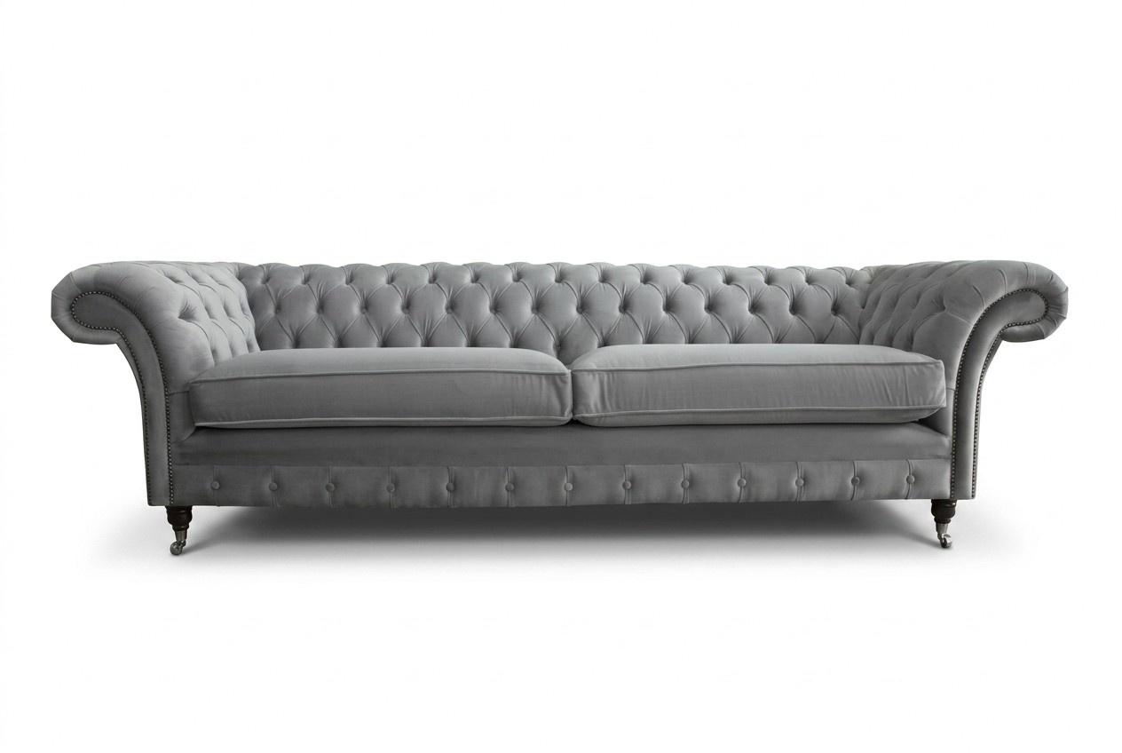 Chesterfield 4 Sitzer Polster Couch Modern Stil Leder Stoff Sofa Couchen Textil