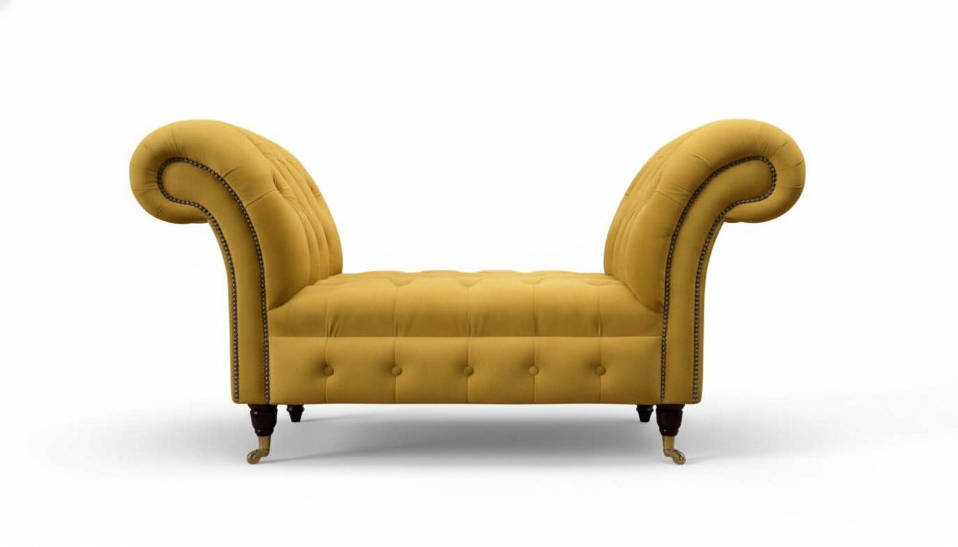 Chesterfield Bank Hocker Polsterbank Ottomane Sitzhocker Gelb Beistell