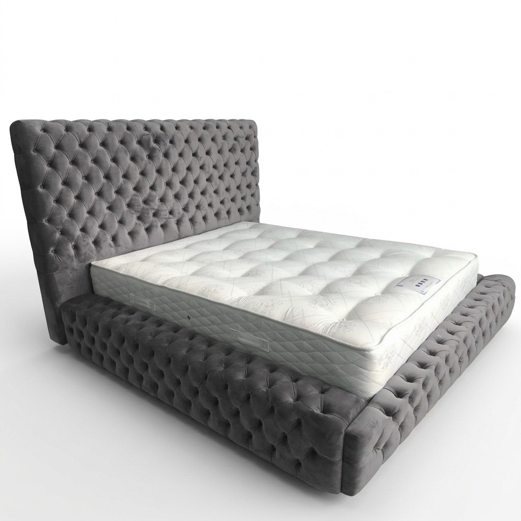 Chesterfield Bett Schlafzimmer Betten Textil 180x200cm Samt Big Hotel Grau