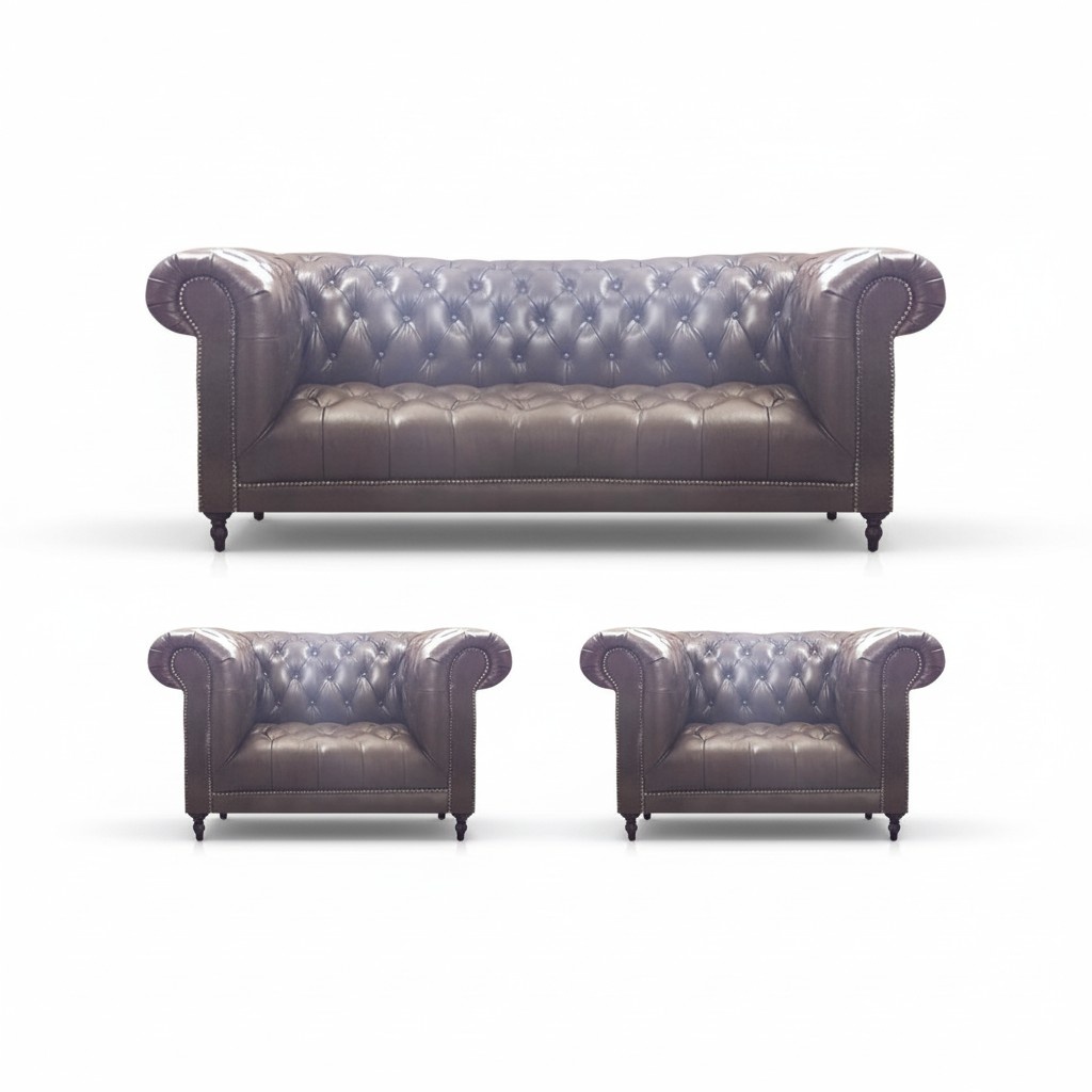 Chesterfield Braun Polstermöbel Wohnzimmer Sessel 3+1+1 Sofa Dreisitze