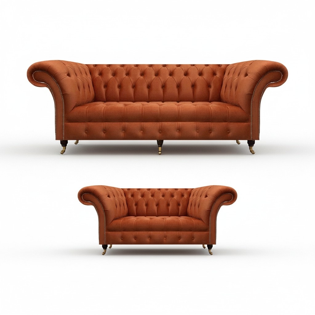 Chesterfield Braune Sofagarnitur Edle Polstercouchen Designer Set 2tlg