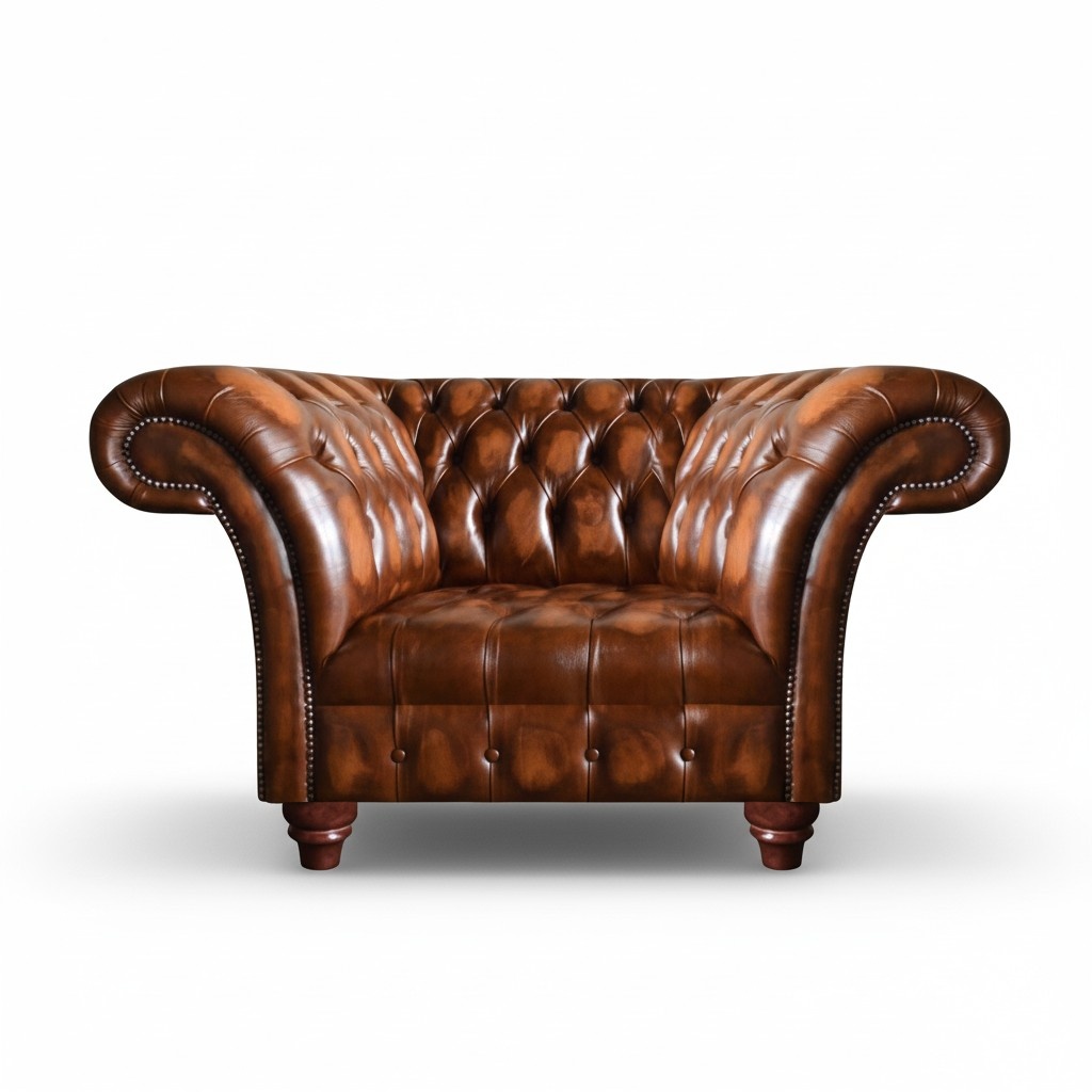Chesterfield Brauner Ledersessel Polstersessel Wohnzimmer Einrichtung