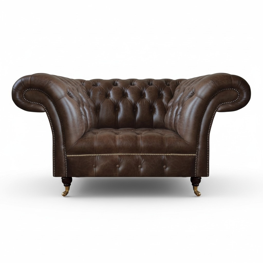 Chesterfield Brauner Ledersessel Wohnzimmer Einsitzer Designer Möbel