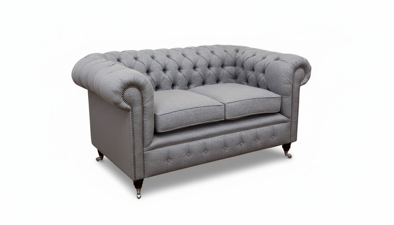 Chesterfield Büro Sitzmöbel Einrichtung Sofa Couch 2 Sitz Textil Graue