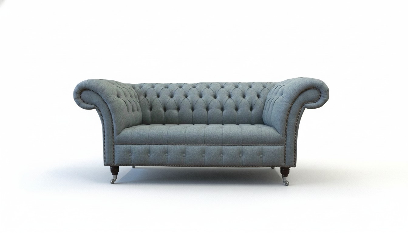 Chesterfield Büro Sitzmöbel Einrichtung Sofa Couch 2 Sitz Textil Grau