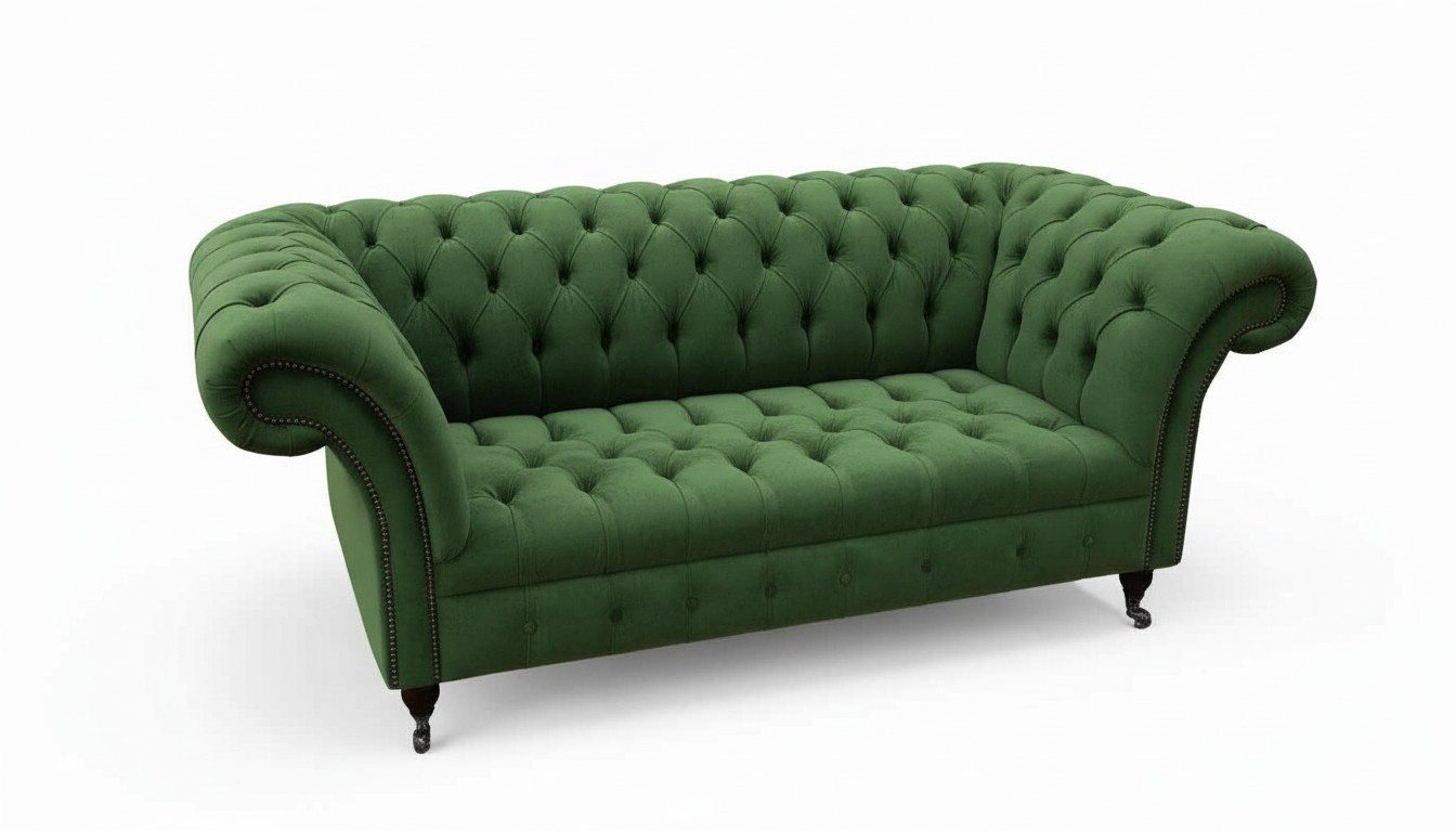 Chesterfield Büro Sitzmöbel Einrichtung Sofa Couch 2 Sitz Textil Grün