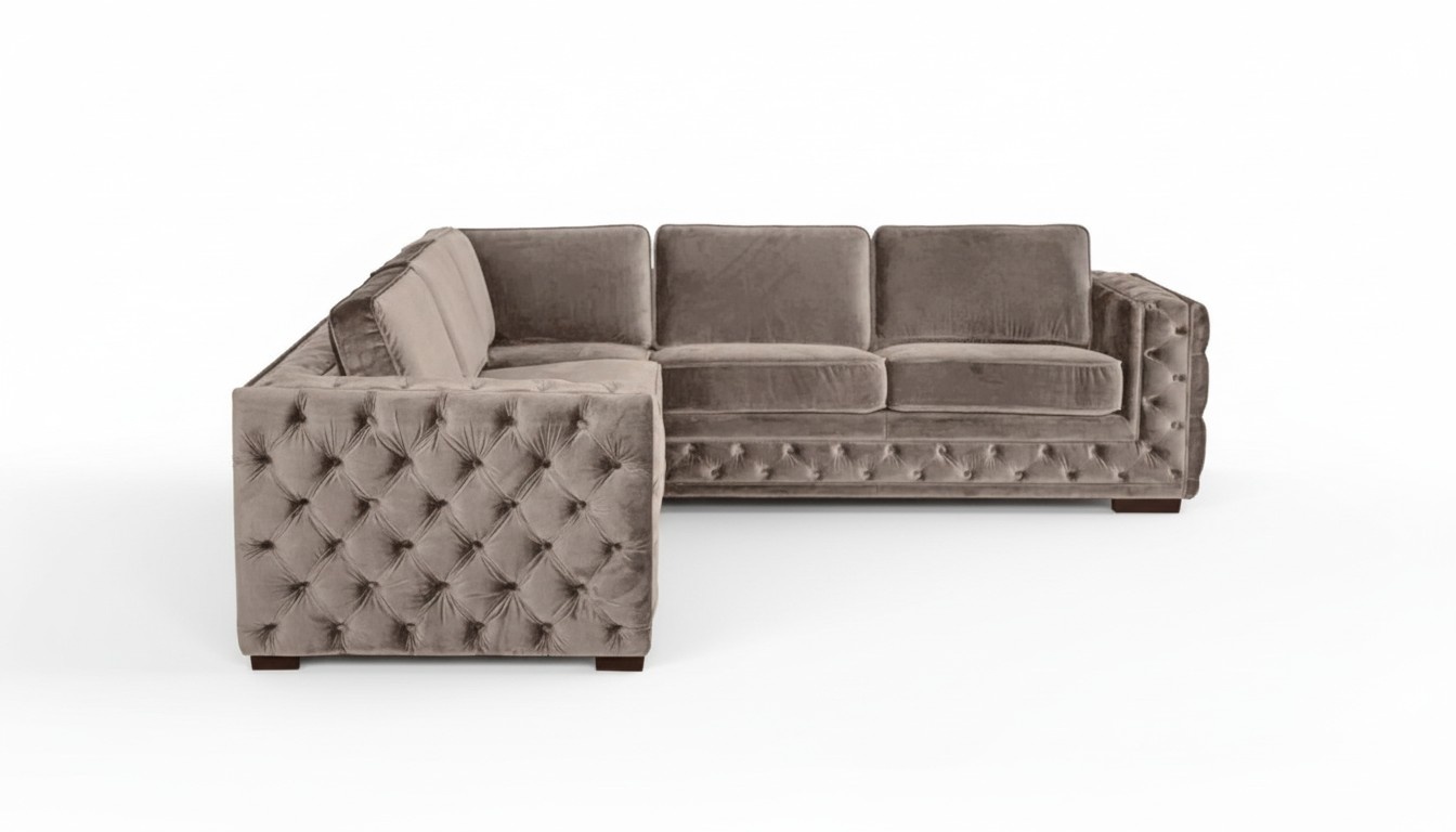 chesterfield couch luxus samt stoff couchen sofa set knöpfe polster neu Beige