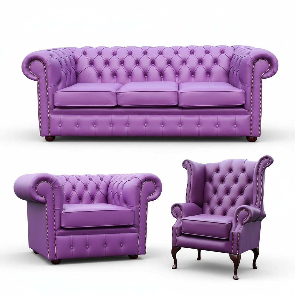 Chesterfield Couch Polster Sofas Leder Schaffhau 3 + 1 Sitzer +Ohrensessel