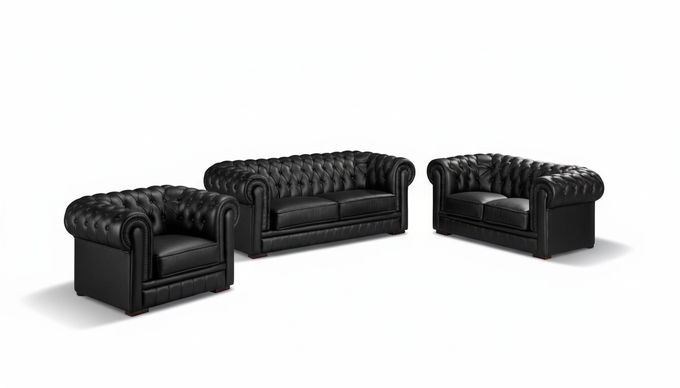 Chesterfield Polster Sofas Klassischer Leder 3+2+1 Sitzer 100% Leder Sofort