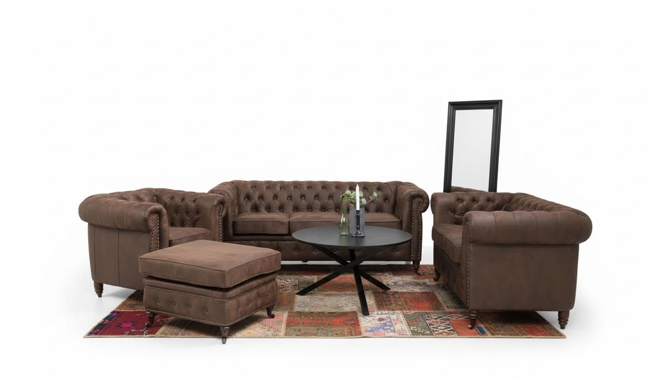 Chesterfield Couch Sitz Polster 321 Hocker Sitzer Garnitur Sofa Sofas Fußhocker