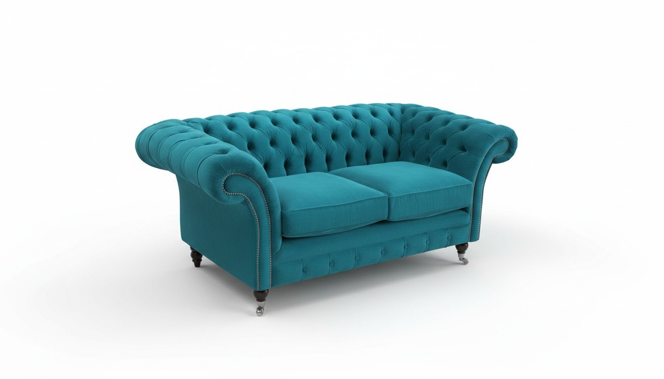 Chesterfield Couch Textil Stoff Sofa Edles Design Samt Designer 2 Sitzer Möbel