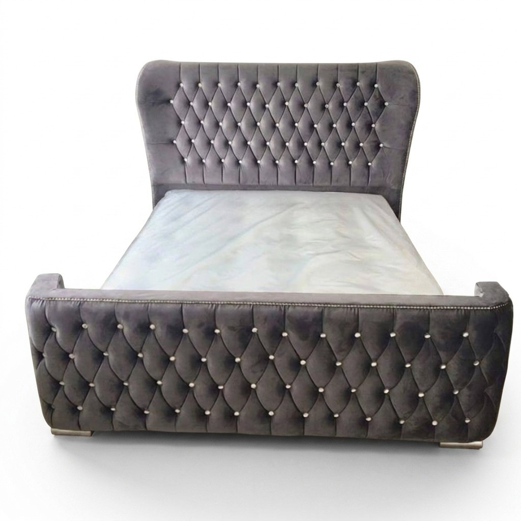 Chesterfield Design Bett Textil Leder Samt Polster Hotel Betten Schlafzimmer