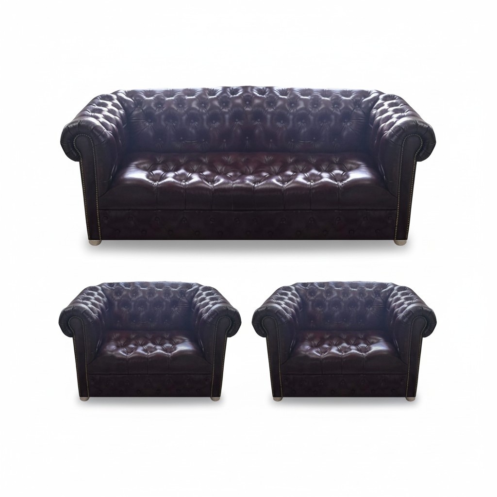 Chesterfield Design Luxus Polster Sofa Couch Sitz Garnitur 2x Sessel Leder