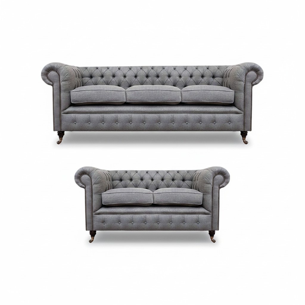 Chesterfield Design Luxus Polster Sofa Couch Sitz Garnitur Textil Sofagarnitur