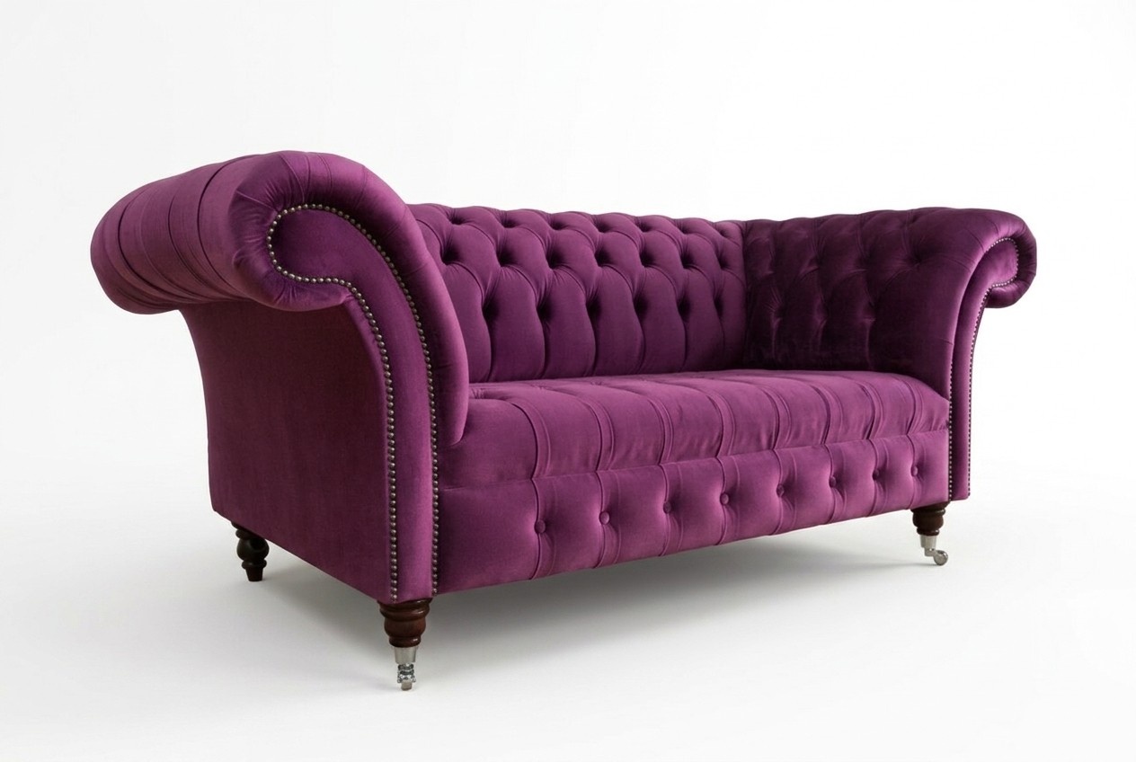 Chesterfield Design Luxus Polster Sofa Couch Sitz Garnitur Leder Textil Lila Neu