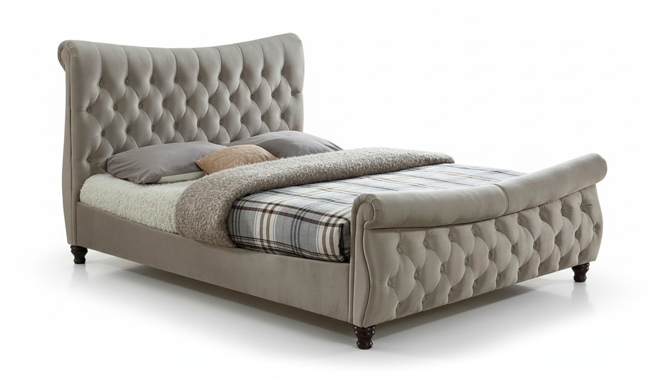 Chesterfield Design Polster Englisches Doppelbett Beige 140/160/180x200