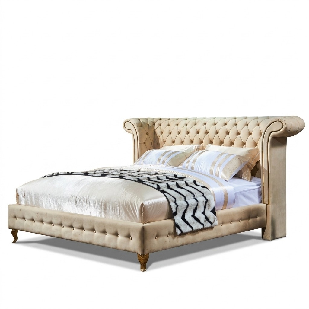 Chesterfield Design Polster Englisches Doppelbett Beige 140/160/180x200 Betten