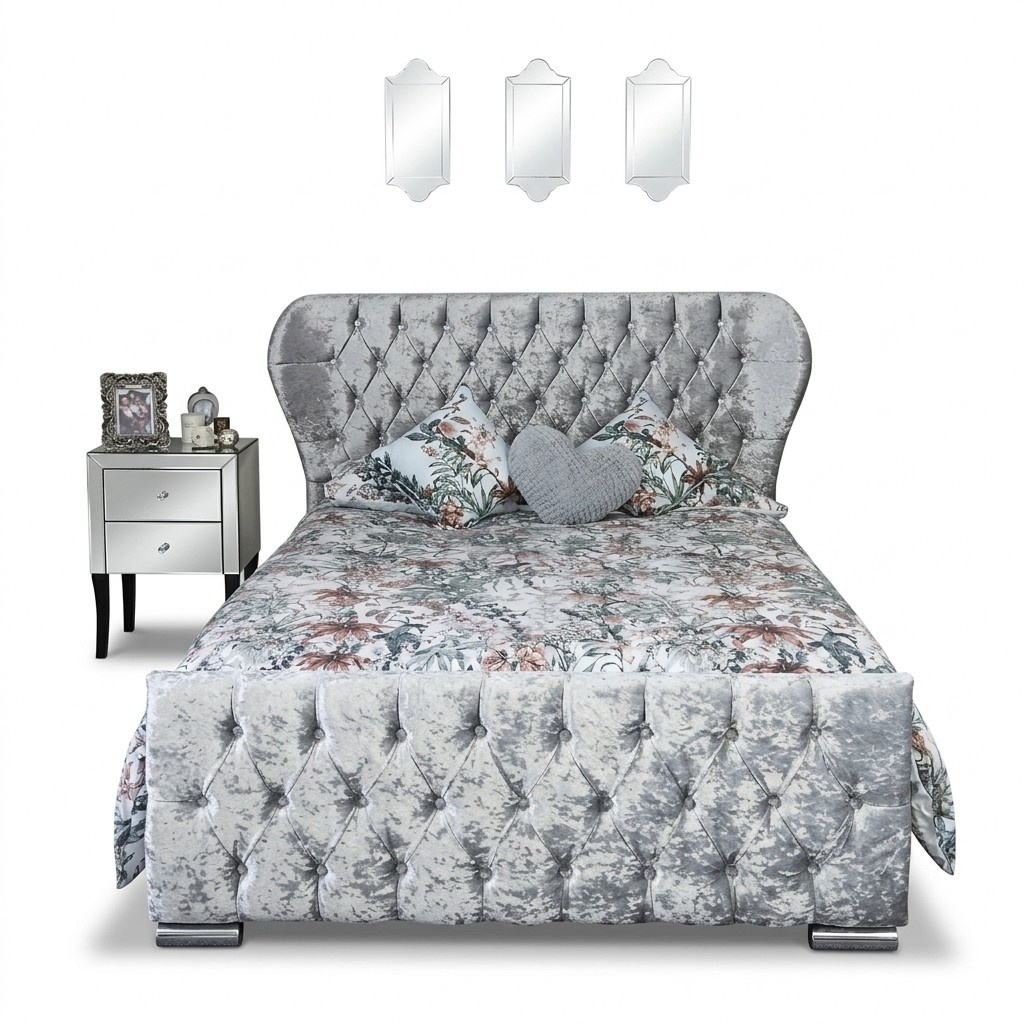Chesterfield Design Samt Bett Luxus Textil Betten Schlafzimmer Doppel