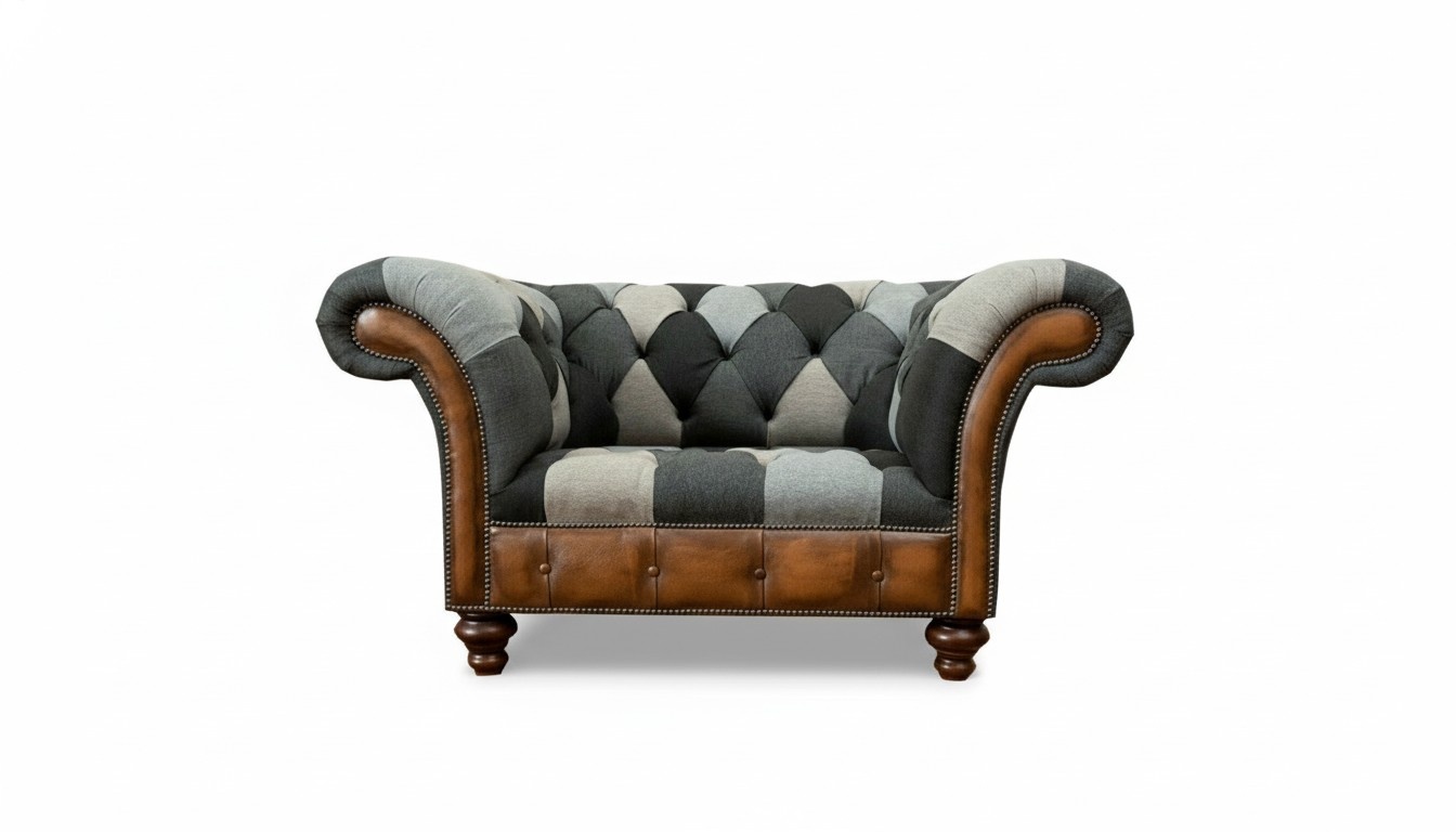 Chesterfield Design Sessel 1 Sitzer Textil Leder Luxus Grau Sessel Fernseh Neu