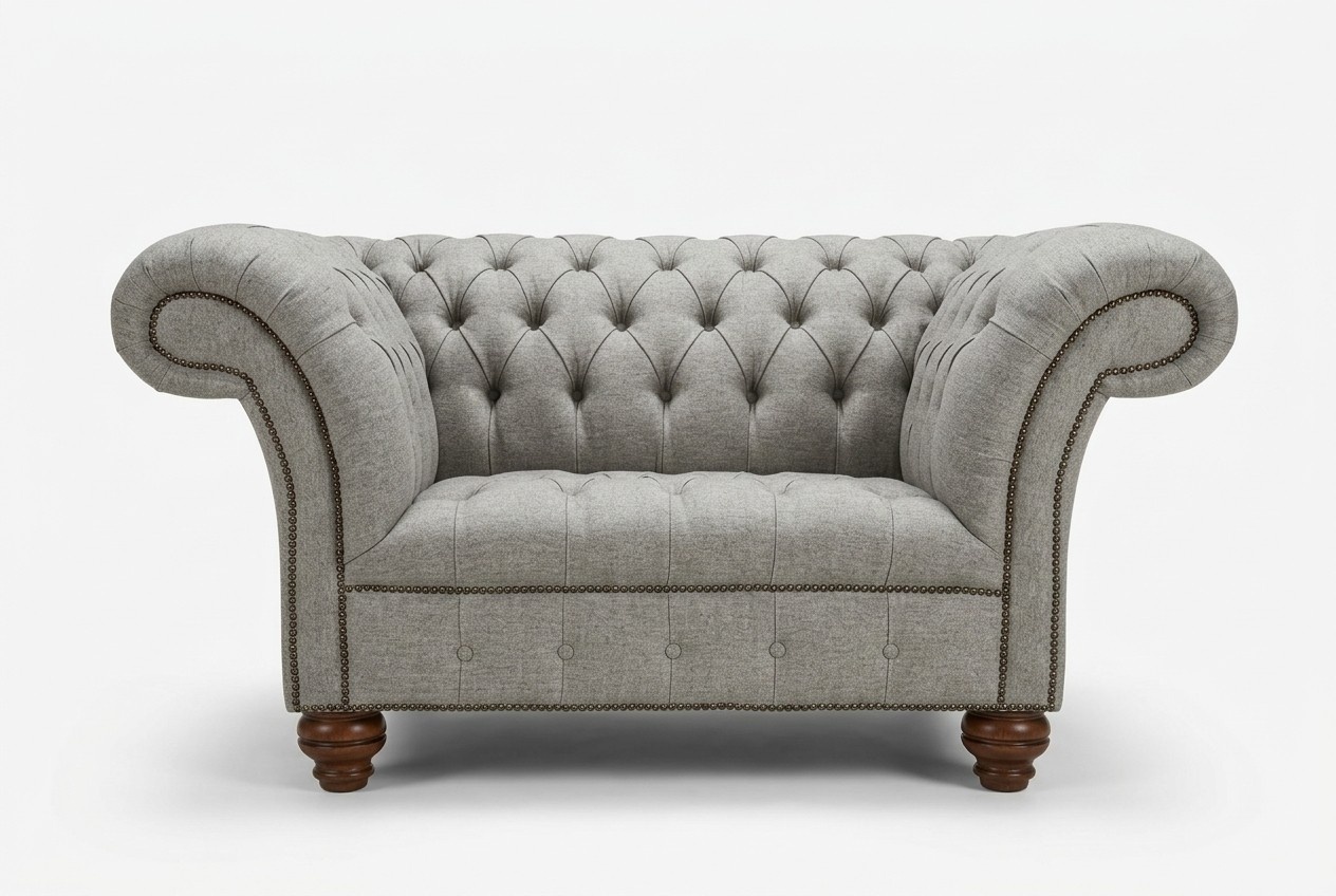 Chesterfield Design Stoff Couch Sessel 1.5 Sitzer Polster Sofas Lounge Grau