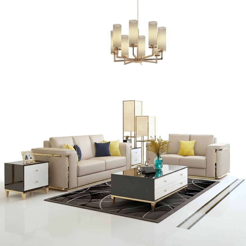 Edelstahl Couch Polster Sitz Garnitur Sofa 3+1+1 Leder