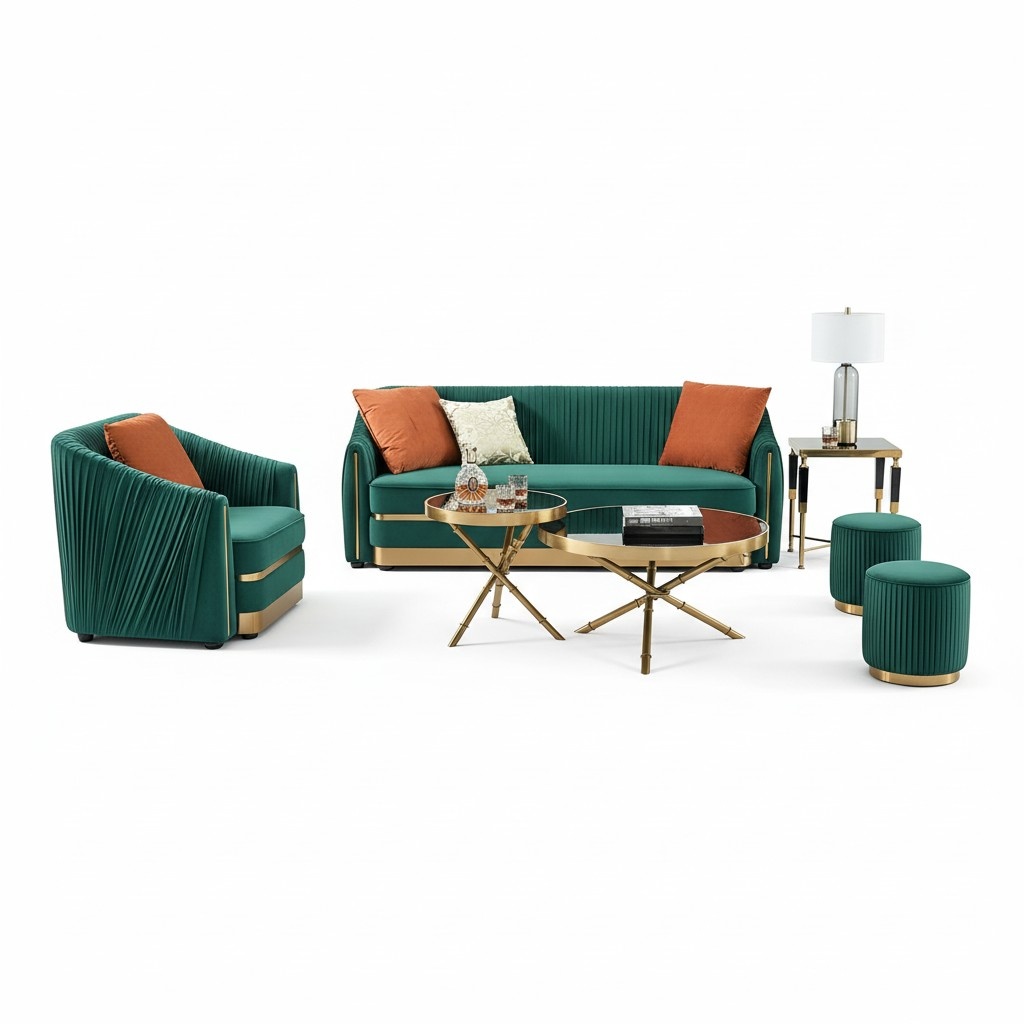Edelstahl Couch Polster Sitz Garnitur Sofa 3+1 Leder Wohnzimmer Neu