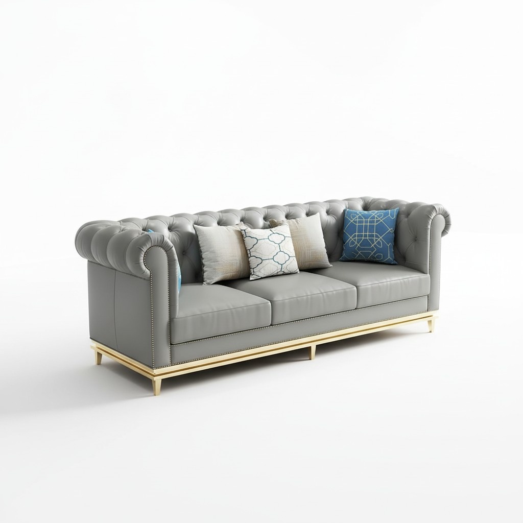 Chesterfield Edelstahl Couch Sitz Garnitur Leder Wohnzimmer Polster Sofa 3+2 Neu
