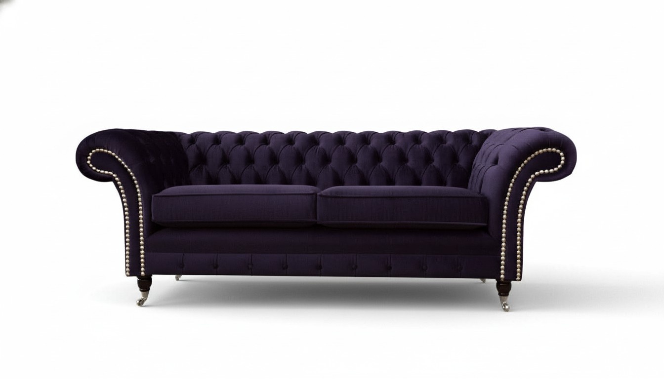 Chesterfield englisch klassischer Stil Sofa Couch 3 Sitz Polster Lila 230cm