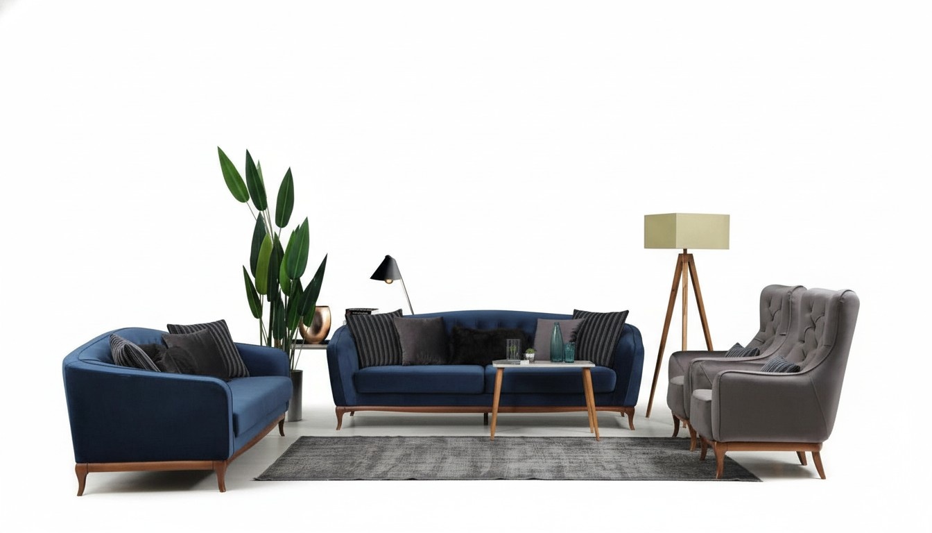 Chesterfield Garnitur Sofagarnitur Luxus Sofa 4+3+1 Sitzer Gruppe Stoff