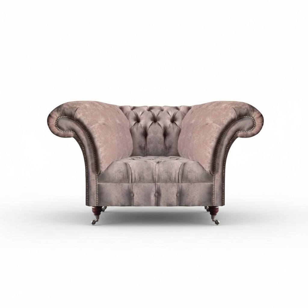 Chesterfield Grau Sessel Wohnzimmer Textil Luxuriöse Sitz Polstermöbel