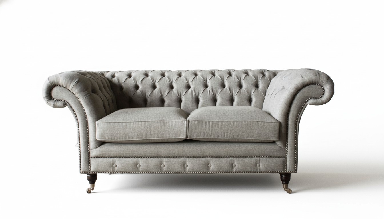 Chesterfield Grau Sofa 2 Sitz Couch Holz Möbel Dreisitzer Couchen Neu